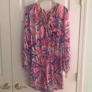 Lilly Pulitzer Colony Coral Shell Out Colby Romper Size M